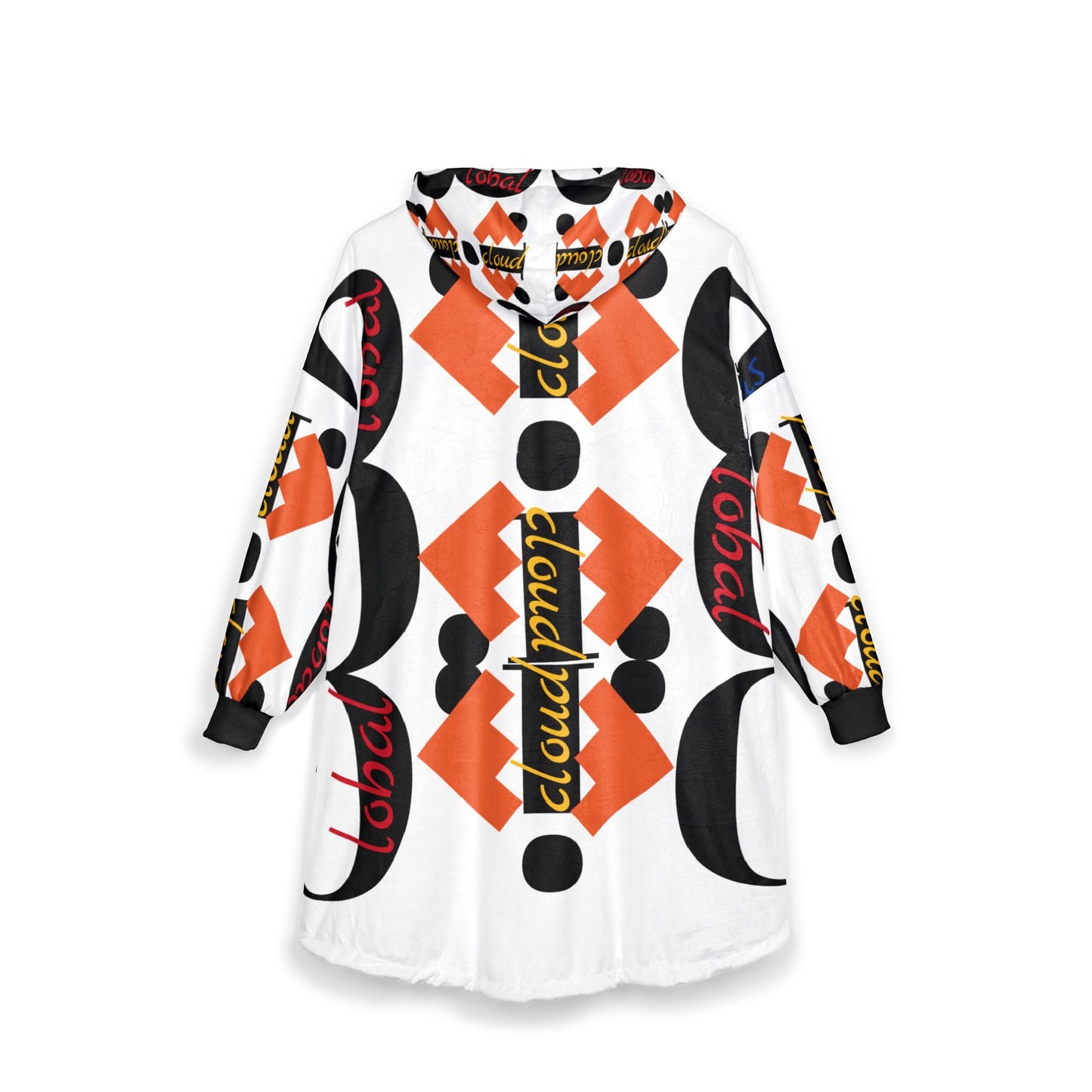 Women”s Geometric Logo Hooded Blanket — Bold Orange & Black Pattern