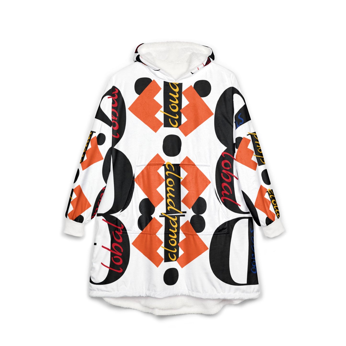 Women”s Geometric Logo Hooded Blanket — Bold Orange & Black Pattern
