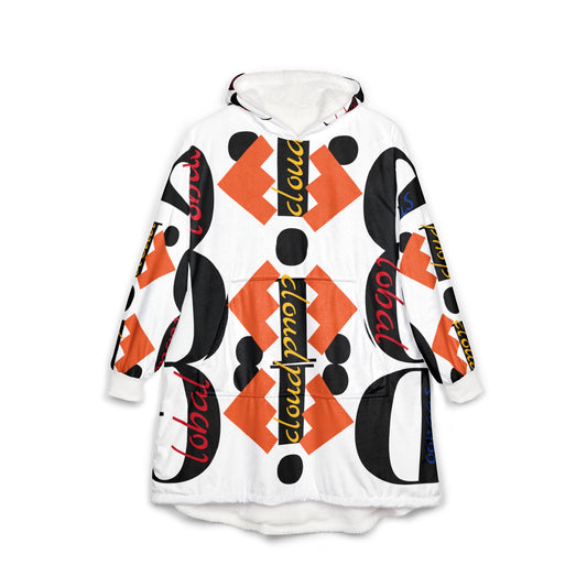 Women”s Geometric Logo Hooded Blanket — Bold Orange & Black Pattern
