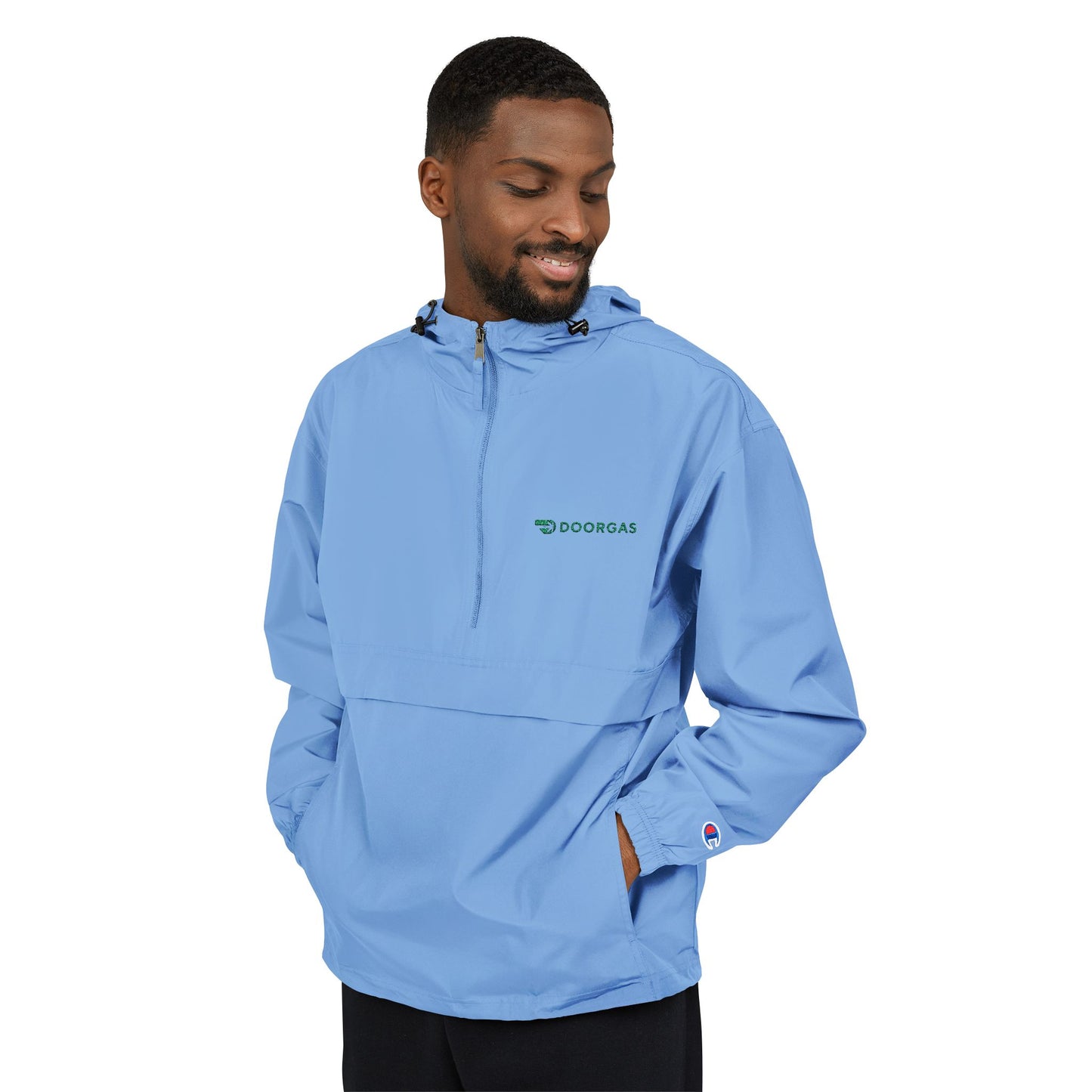 Doorgas Embroidered Driver Packable Anorak Jacket – Lightweight Orange Windbreaker with Hood