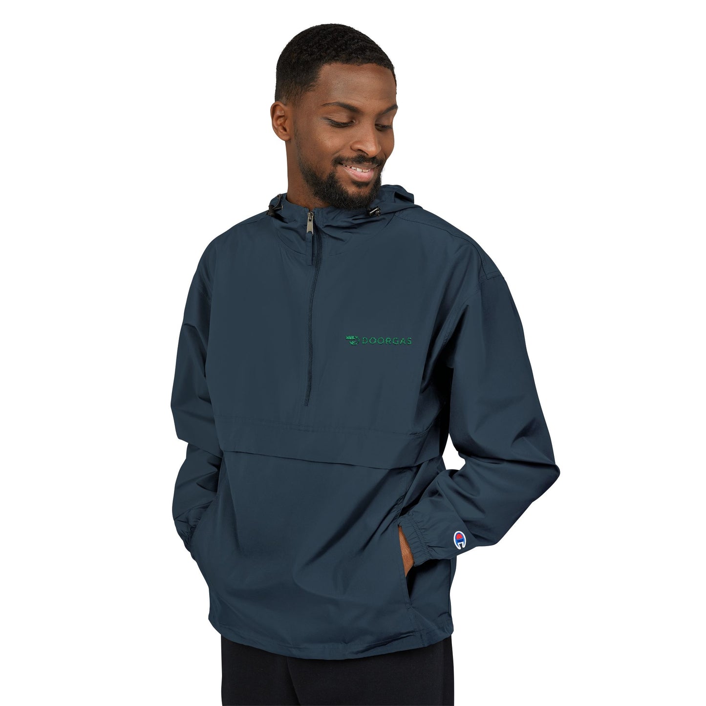 Doorgas Embroidered Driver Packable Anorak Jacket – Lightweight Orange Windbreaker with Hood