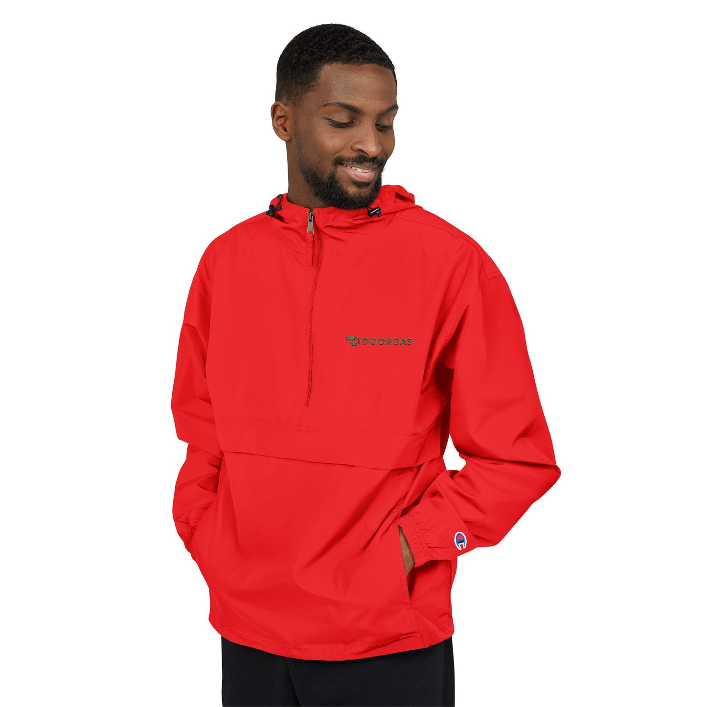 Doorgas Embroidered Driver Packable Anorak Jacket – Lightweight Orange Windbreaker with Hood