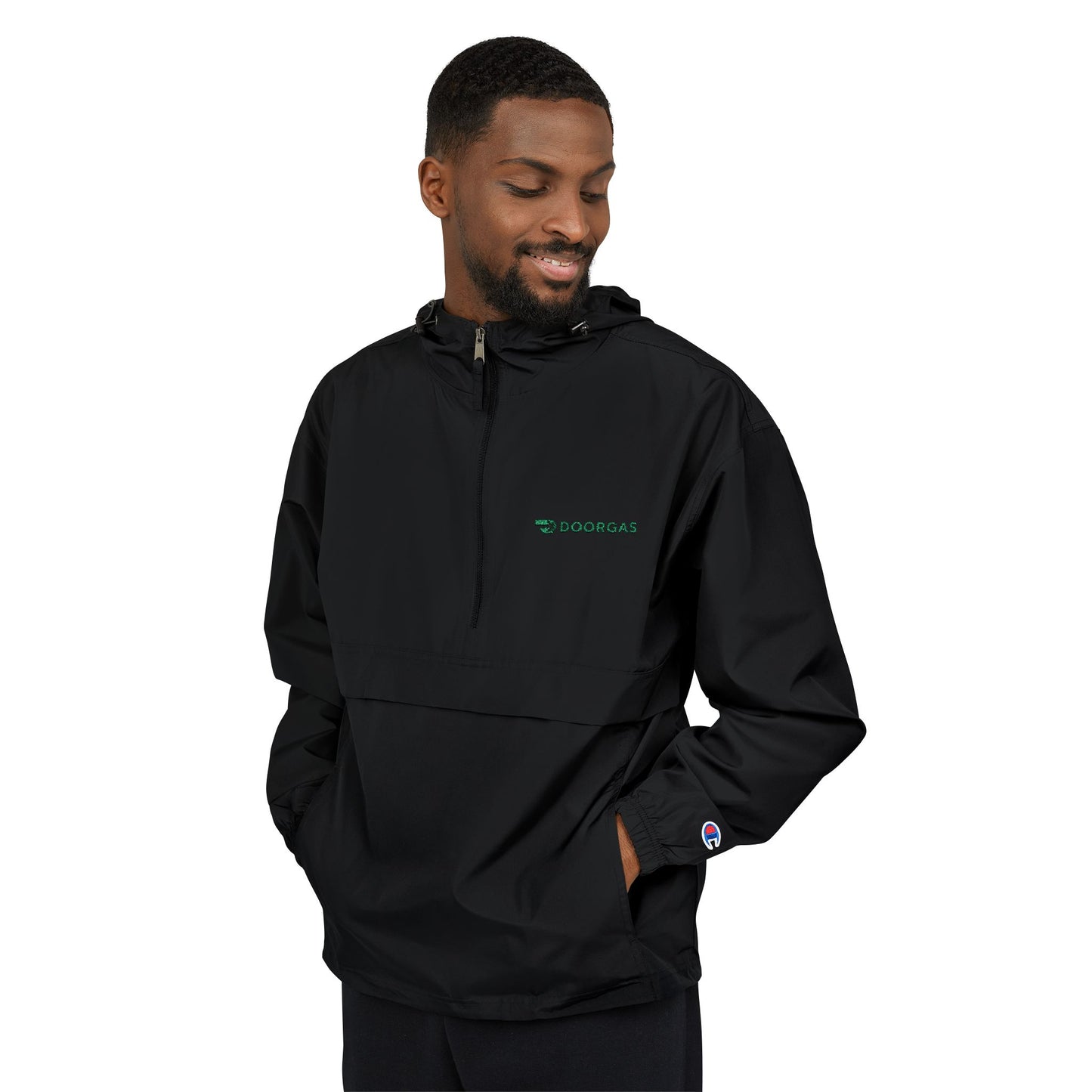 Doorgas Embroidered Driver Packable Anorak Jacket – Lightweight Orange Windbreaker with Hood