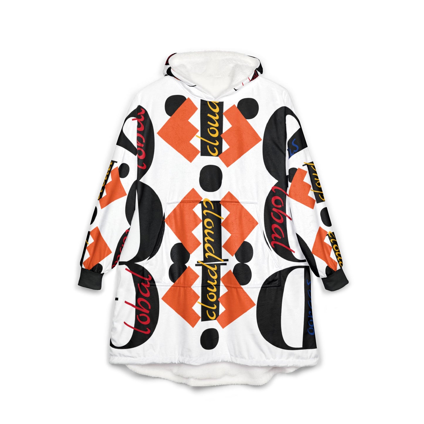 Women”s Geometric Logo Hooded Blanket — Bold Orange & Black Pattern
