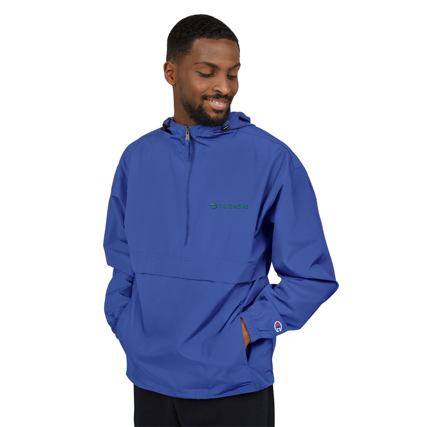 Doorgas Embroidered Driver Packable Anorak Jacket – Lightweight Orange Windbreaker with Hood