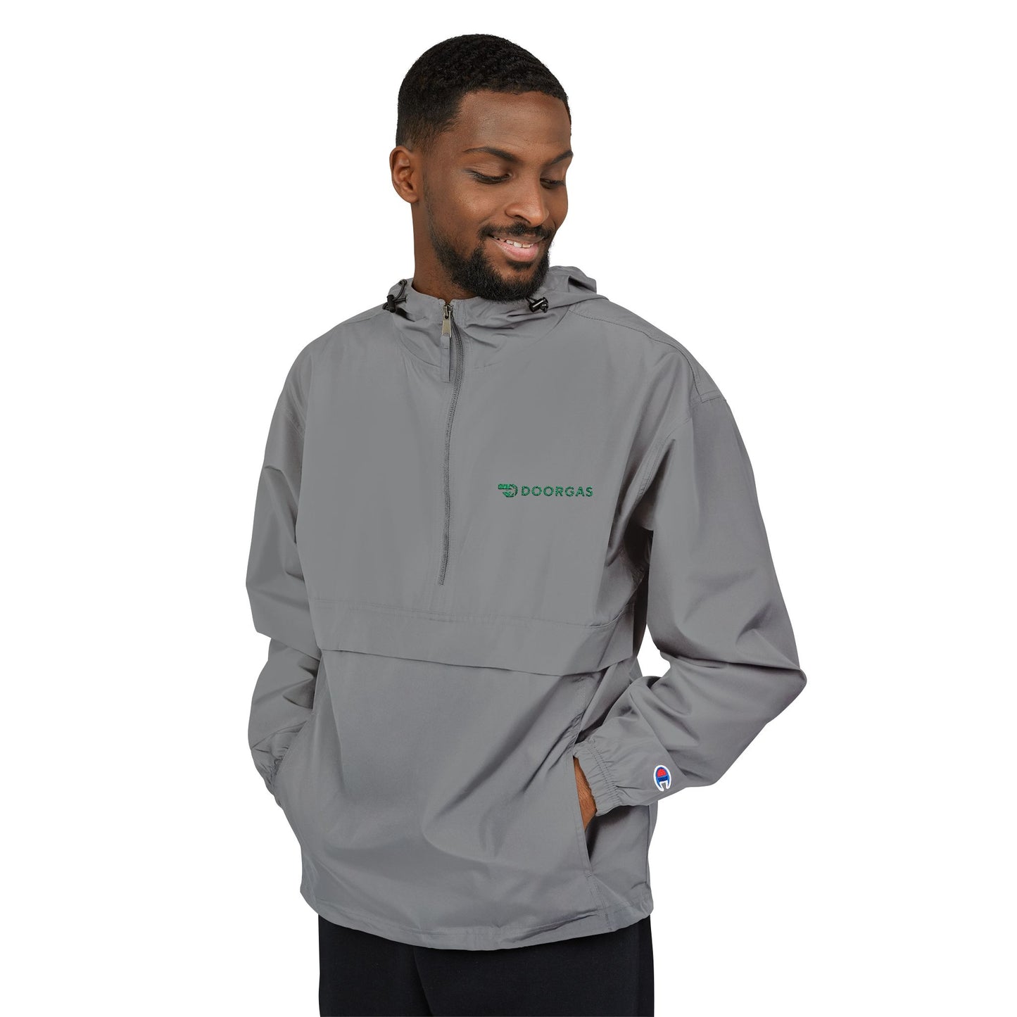 Doorgas Embroidered Driver Packable Anorak Jacket – Lightweight Orange Windbreaker with Hood
