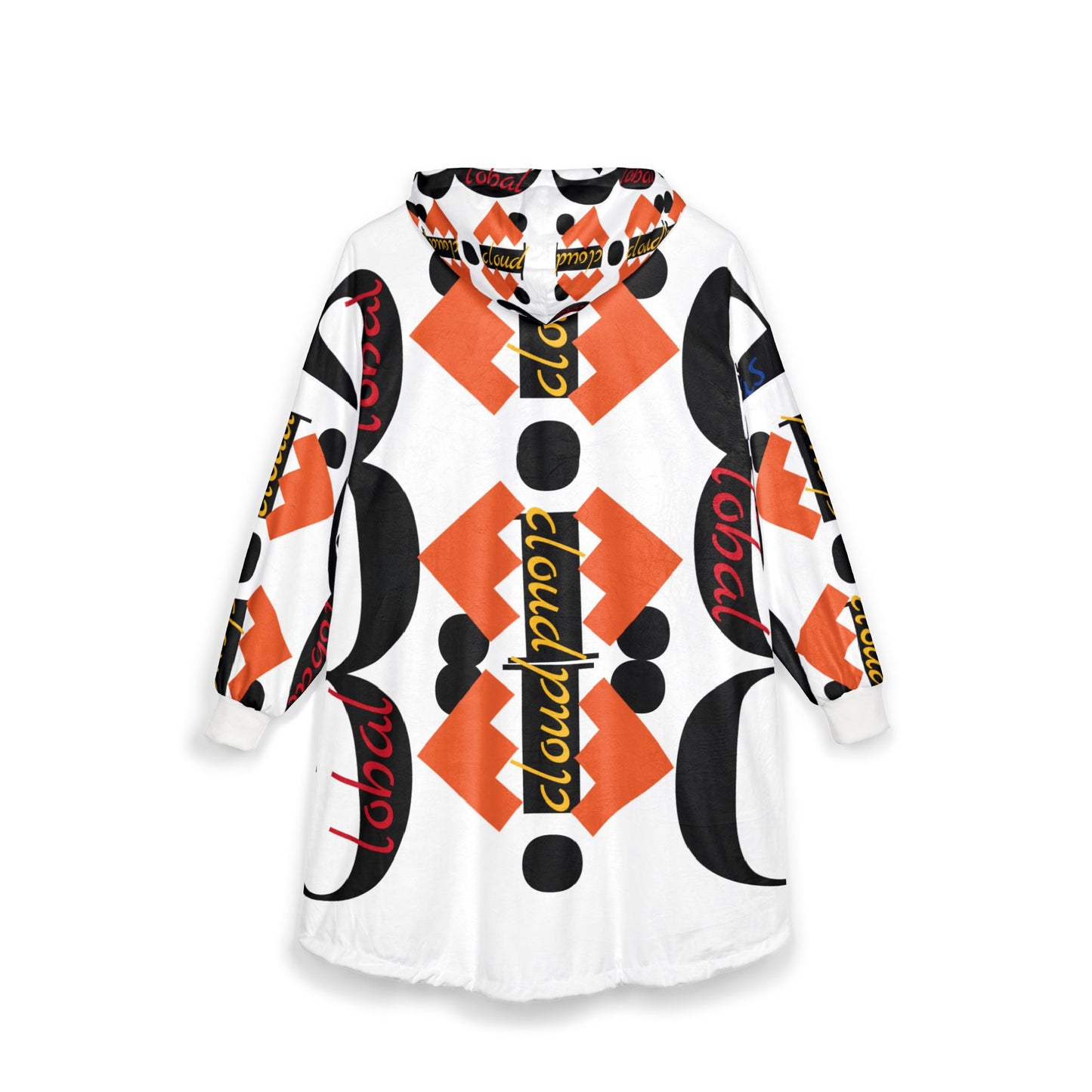 Women”s Geometric Logo Hooded Blanket — Bold Orange & Black Pattern